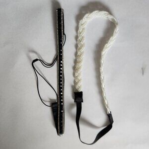 Charming Charlie Headband Set – White Beaded & Black Rhinestone Stretch (2)